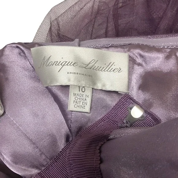 Monique Lhuillier Prom Bridesmaids Strapless Chiffon Gown Plum Purple SZ 10 EUC - Picture 4 of 10